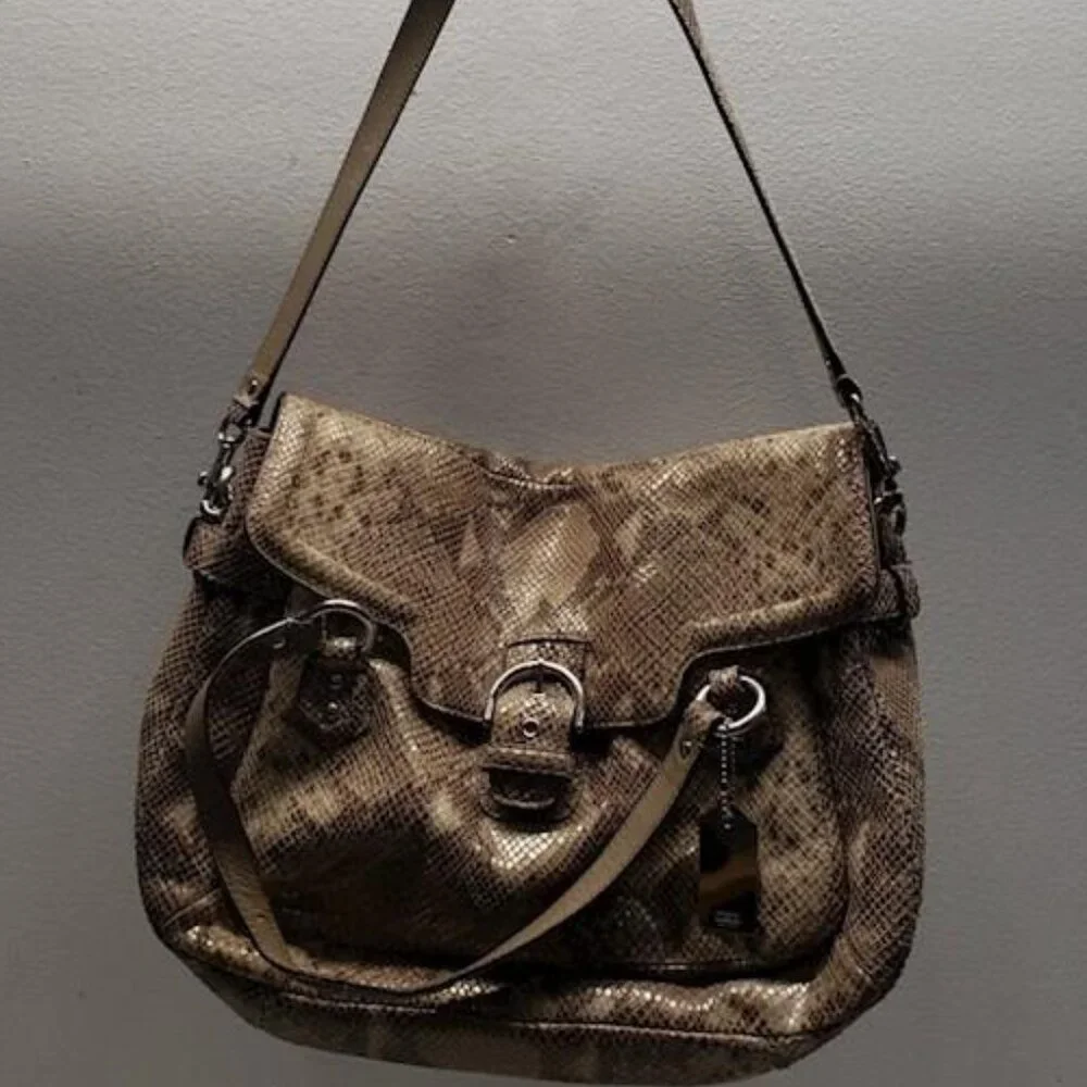 Coach Campbell Exotic Snakeskin Embossed Leather Small Flap Satchel Bag - Picture 2 of 8